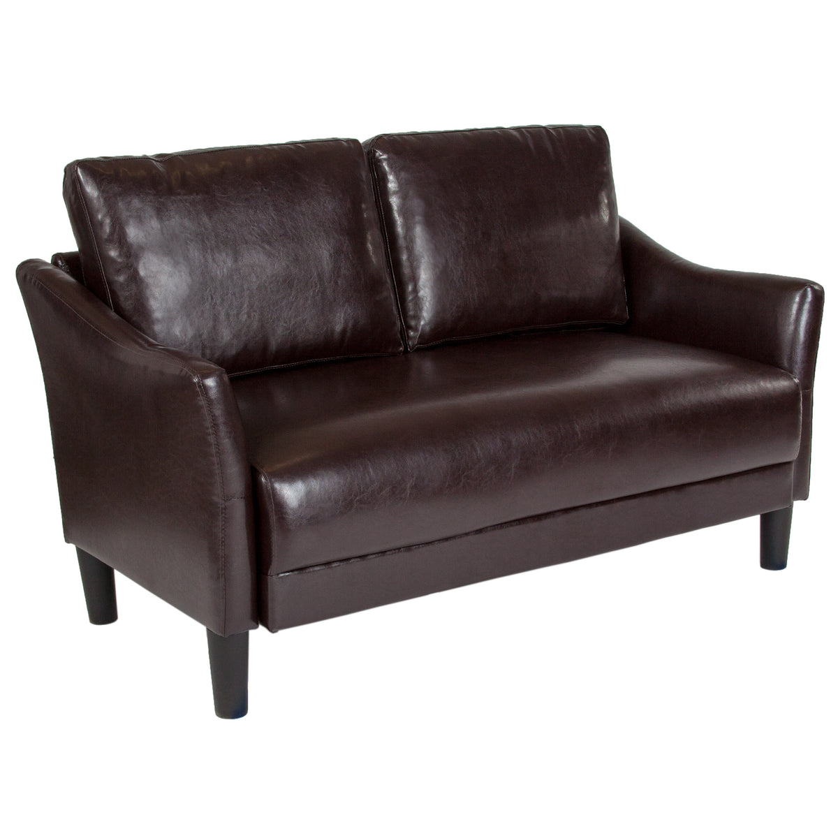 Brown LeatherSoft |#| Upholstered Living Room Loveseat with Single Cushion Seat in Brown LeatherSoft