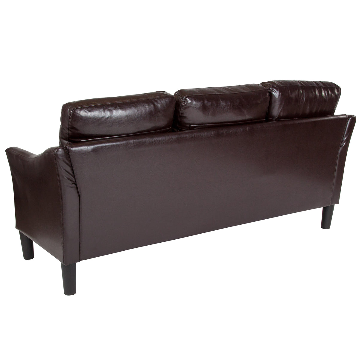 Brown LeatherSoft |#| Upholstered Living Room Sofa with Single Cushion Seat in Brown LeatherSoft