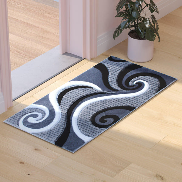 Grey,2' x 3' |#| Modern High-Low Sculpted Swirl Design Abstract Area Rug - Gray - 2' x 3'