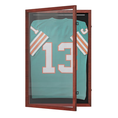 Banks Jersey Display Case with Solid Pine Wood Frame, Fabric Backing Board, and Anti-Theft Lock