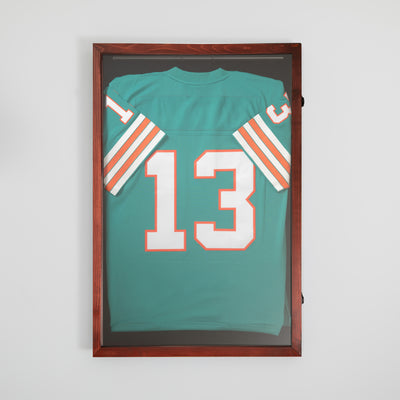 Banks Jersey Display Case with Solid Pine Wood Frame, Fabric Backing Board, and Anti-Theft Lock - View 2