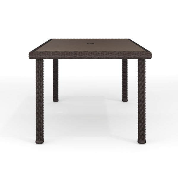 Brown |#| 60" Outdoor Rattan Wicker Patio Table with Engineered Wood Top - Brown