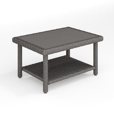 Bedford Indoor-Outdoor Patio Coffee Table with Lower Storage Shelf and Engineered Wood Top in Rattan Wicker - View 1