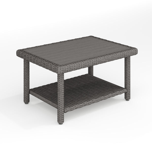 Gray |#| Outdoor Rattan Wicker Patio Coffee Table with Engineered Wood Top - Gray