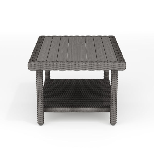 Gray |#| Outdoor Rattan Wicker Patio Coffee Table with Engineered Wood Top - Gray