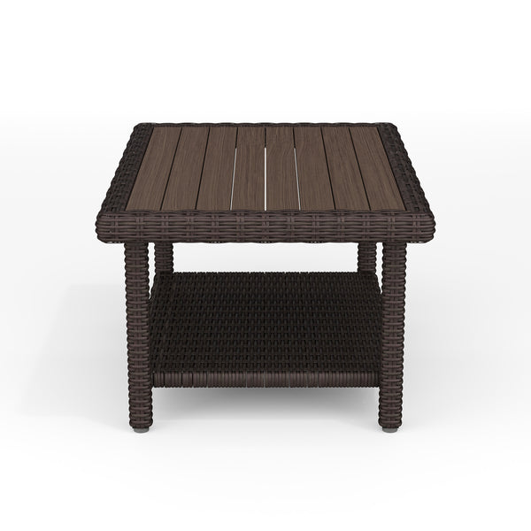 Brown |#| Outdoor Rattan Wicker Patio Coffee Table with Engineered Wood Top - Brown