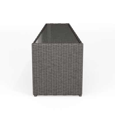 Bedford Indoor-Outdoor Tapered Patio Side Table with Inset Tempered Glass Top in Rattan Wicker - View 2