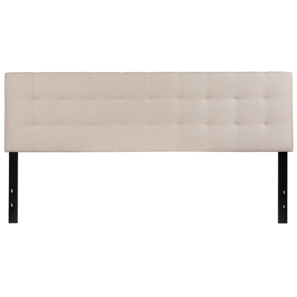 Beige,King |#| Quilted Tufted Upholstered King Size Headboard in Beige Fabric