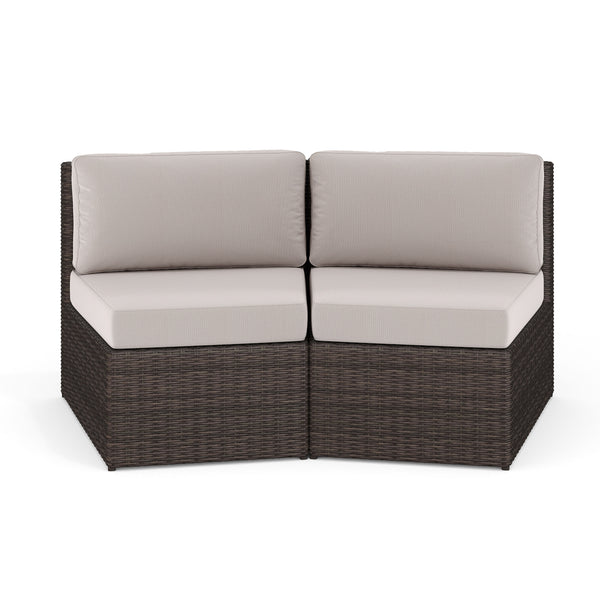Tan Cushions/Brown Frame |#| 2PK Outdoor Modular Rattan Wicker Patio Curved Sectional Sofa Seats - BRN/Tan