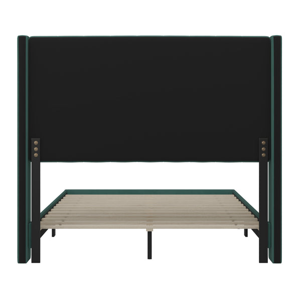 Emerald Velvet,Full |#| Full Size Upholstered Platform Bed with Wingback Headboard - Emerald Velvet