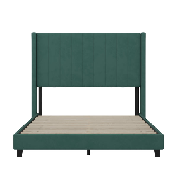 Emerald Velvet,Full |#| Full Size Upholstered Platform Bed with Wingback Headboard - Emerald Velvet