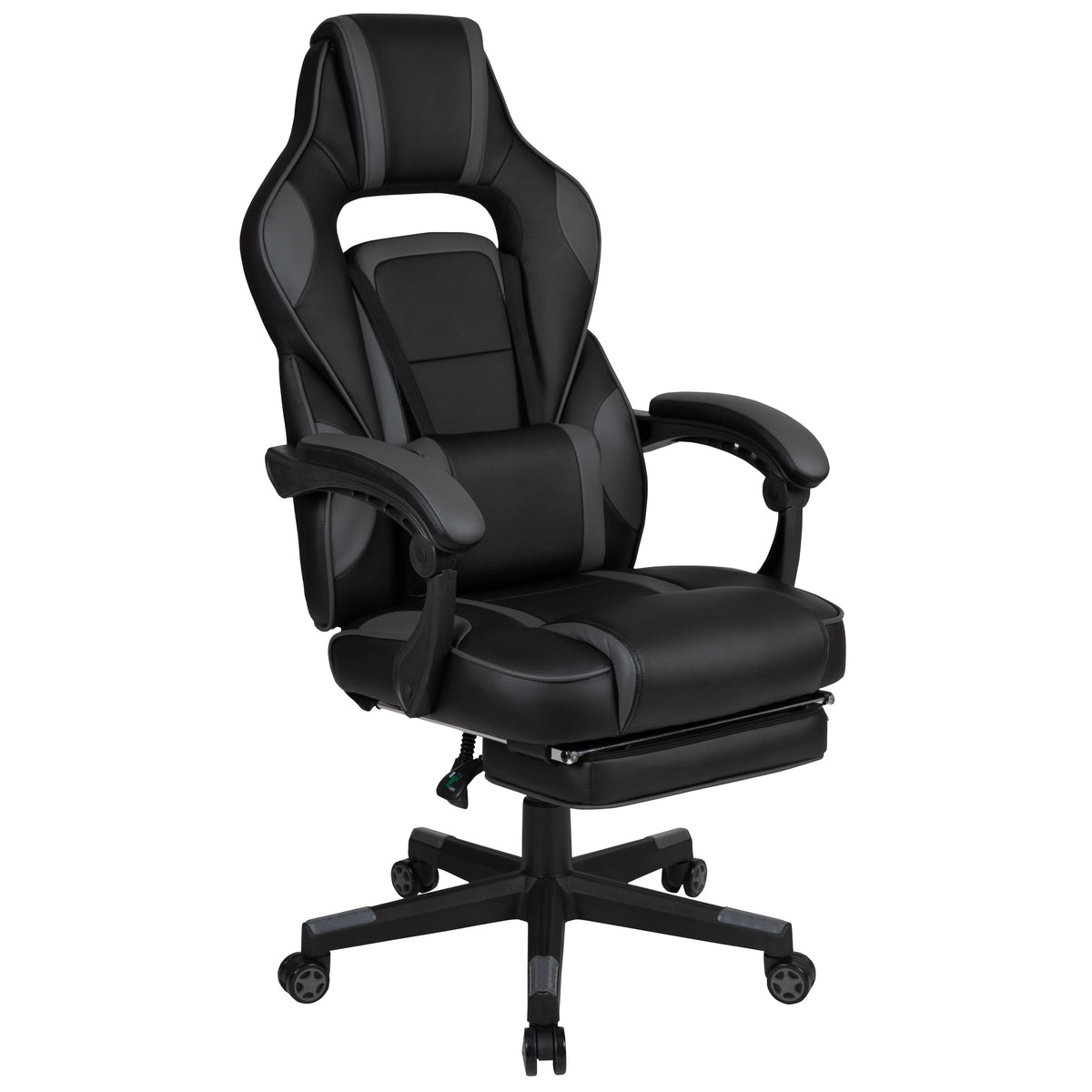 Black with Gray Trim |#| Fully Reclining Gaming Chair with Slideout Footrest, Lumbar Massage-Black/Gray