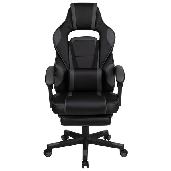 Black with Gray Trim |#| Fully Reclining Gaming Chair with Slideout Footrest, Lumbar Massage-Black/Gray