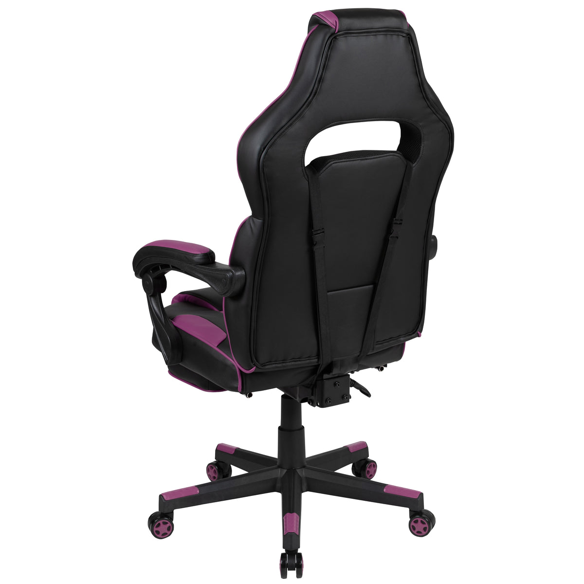 Black with Purple Trim |#| Fully Reclining Gaming Chair with Slideout Footrest, Lumbar Massage-Black/Purple