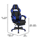 Black with Blue Trim |#| Fully Reclining Gaming Chair with Slideout Footrest, Lumbar Massage-Black/Blue