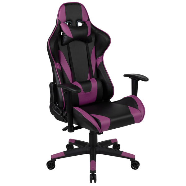 Purple |#| Reclining 360° Swivel Gamers Chair-Black & Purple Faux Leather - Adjustable Arms