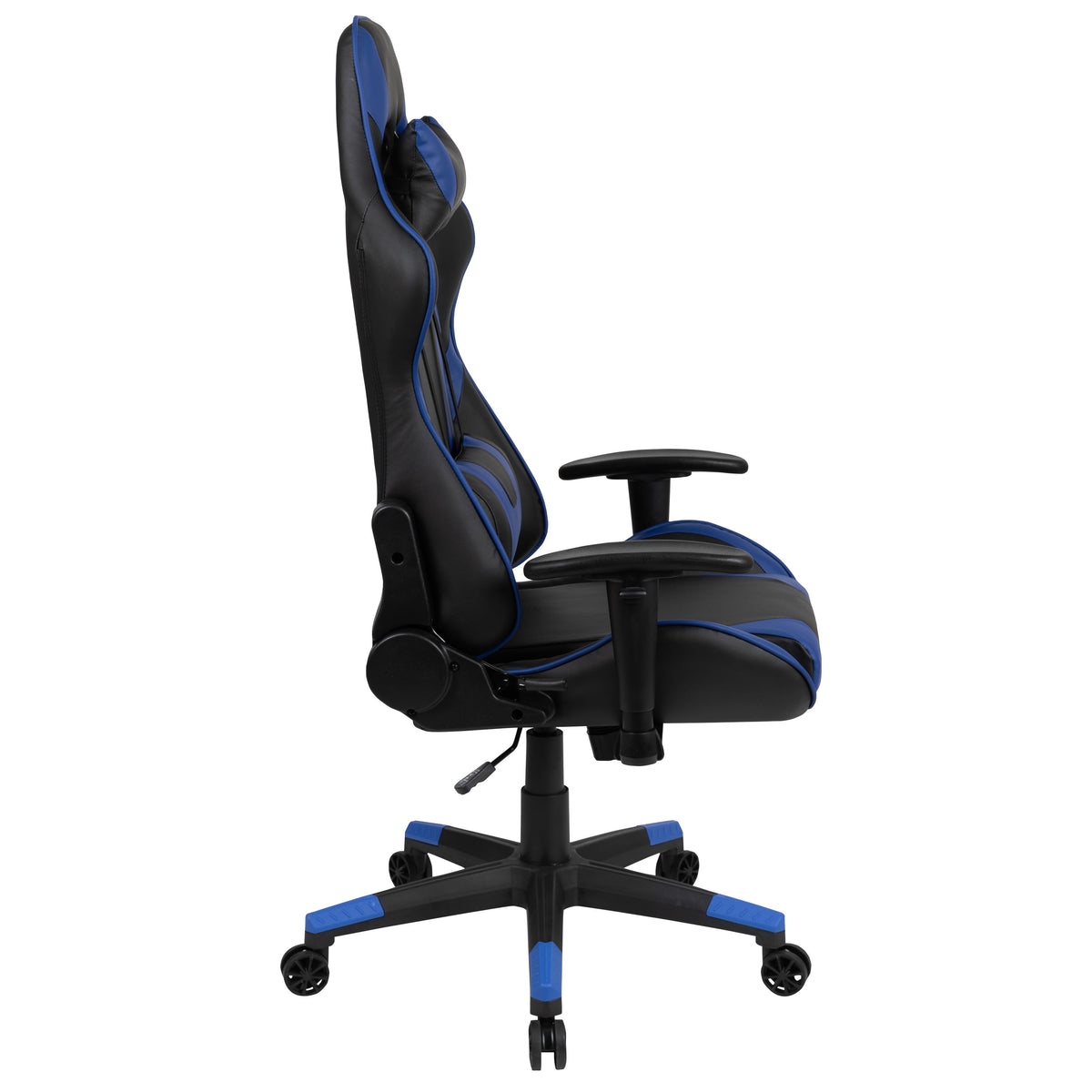 Blue |#| Reclining 360° Swivel Gamers Chair-Black & Blue Faux Leather - Adjustable Arms