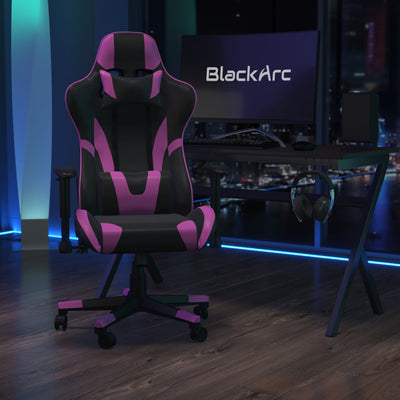BlackArc Horizon 9ine High Back Reclining Gaming Chair in Faux Leather - Height Adjustable Arms - Headrest & Lumbar Support Pillows - View 2