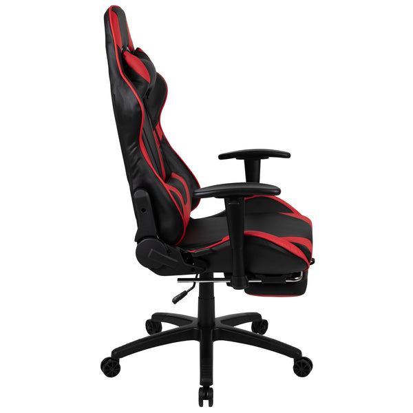 Red |#| Reclining Faux Leather Gaming Chair - Adjustable Arms & Footrest - Black & Red