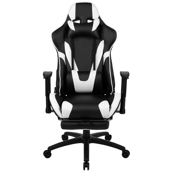 Black |#| Reclining Faux Leather Gaming Chair - Adjustable Arms & Footrest - Black & White