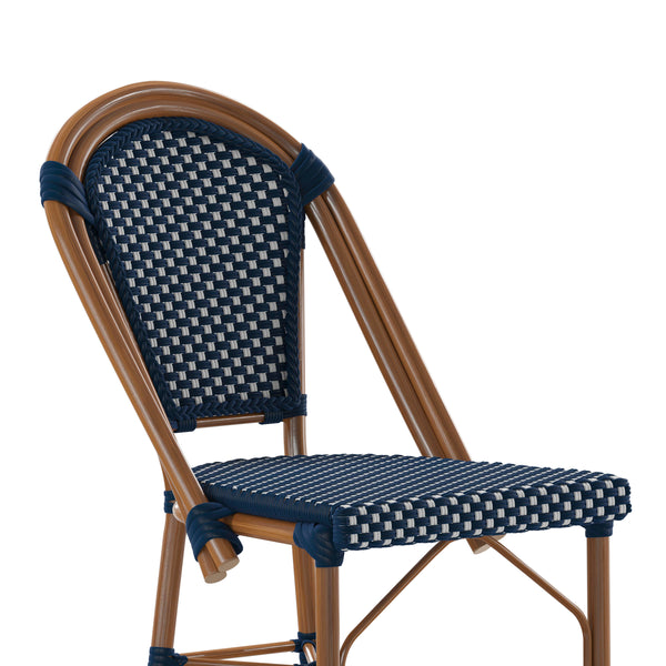Navy & White/Natural Frame |#| 2 Pack All-Weather Commercial Paris Stools with Bamboo Print Frame-Black/White