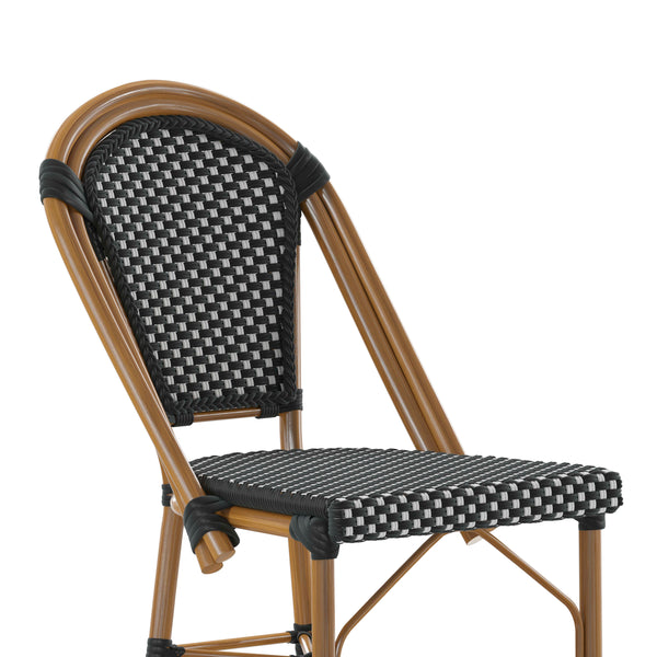 Black & White/Natural Frame |#| 2 Pack All-Weather Commercial Paris Stools with Bamboo Print Frame-Black/White