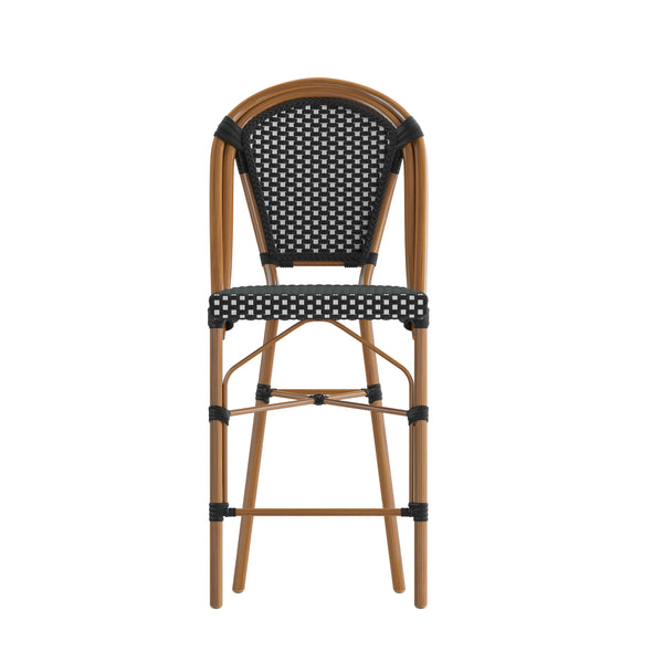 Black & White/Natural Frame |#| 2 Pack All-Weather Commercial Paris Stools with Bamboo Print Frame-Black/White