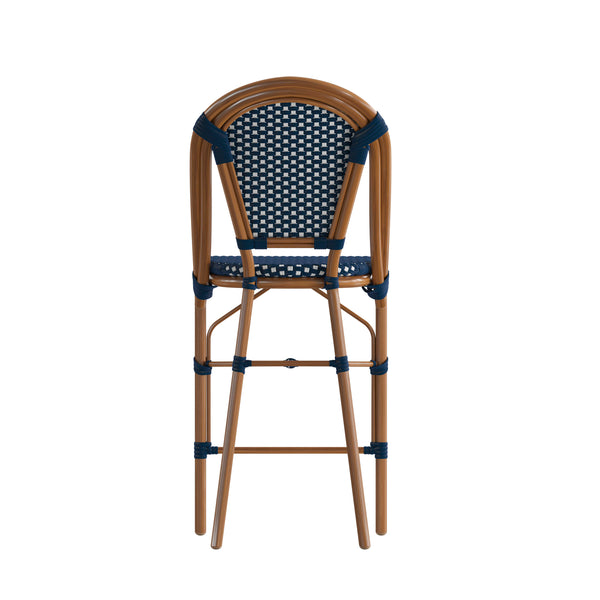 Navy & White/Natural Frame |#| 2 Pack All-Weather Commercial Paris Stools with Bamboo Print Frame-Black/White