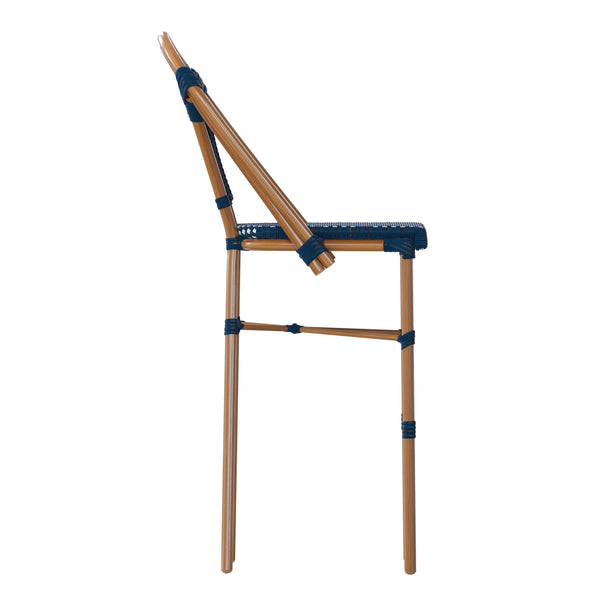 Navy & White/Natural Frame |#| 2 Pack All-Weather Commercial Paris Stools with Bamboo Print Frame-Navy/White