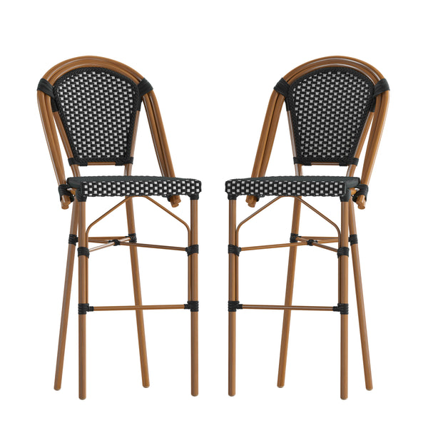 Black & White/Natural Frame |#| 2 Pack All-Weather Commercial Paris Stools with Bamboo Print Frame-Navy/White
