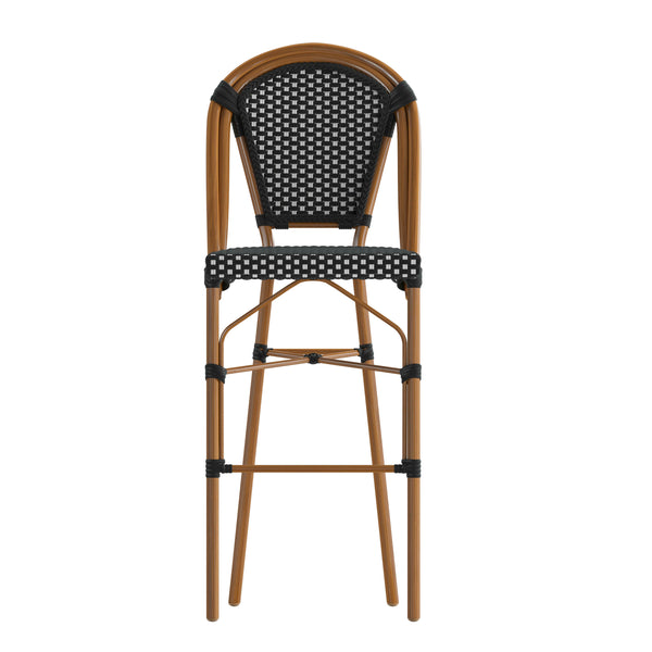 Black & White/Natural Frame |#| 2 Pack All-Weather Commercial Paris Stools with Bamboo Print Frame-Navy/White