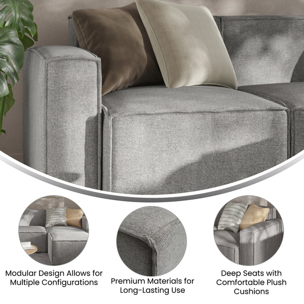 Gray |#| Contemporary Modular Sectional Sofa Left Side Chair with Armrest - Gray Fabric