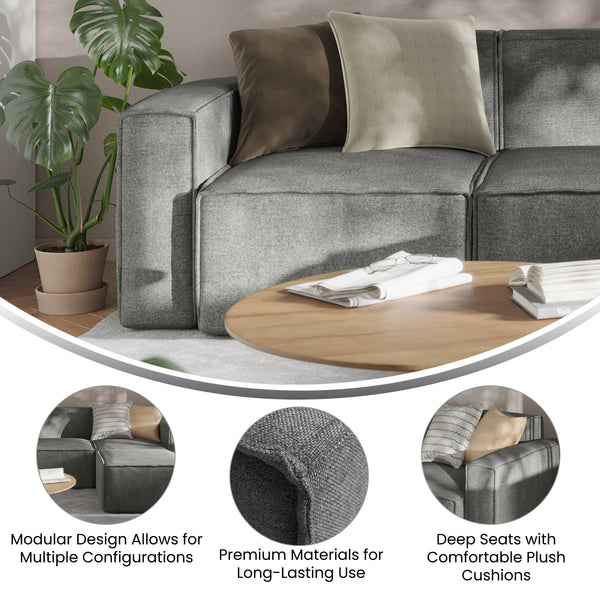 Dark Gray |#| Contemporary Modular Sectional Sofa Left Side Chair with Armrest - DK GY Fabric