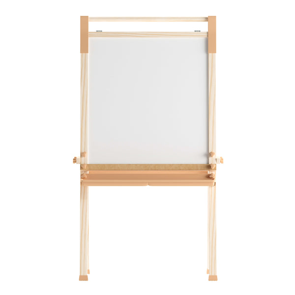 Commercial Wooden Standing Art Easel with Chalkboard & Dry Erase Board-Natural