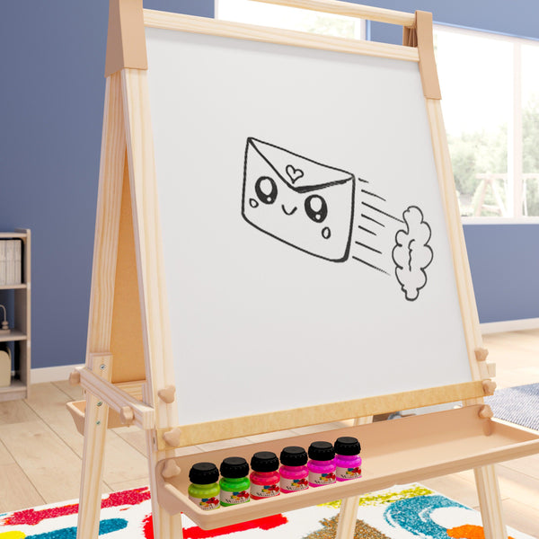 Commercial Wooden Standing Art Easel with Chalkboard & Dry Erase Board-Natural