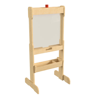 Bright Beginnings Commercial Grade Double Sided Wooden Free-Standing STEAM Easel with Storage Tray, Acrylic Paint Window - Holds Two Accessory Panels