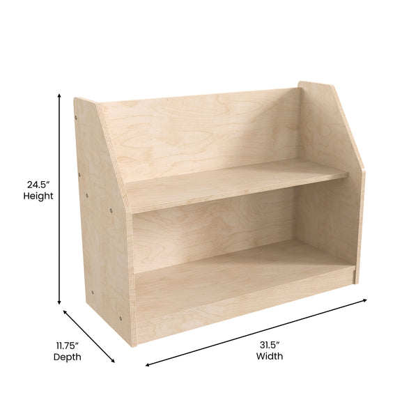 Commercial Grade Natural Finish Wooden Classroom 2 Tier Display Shelf Unit