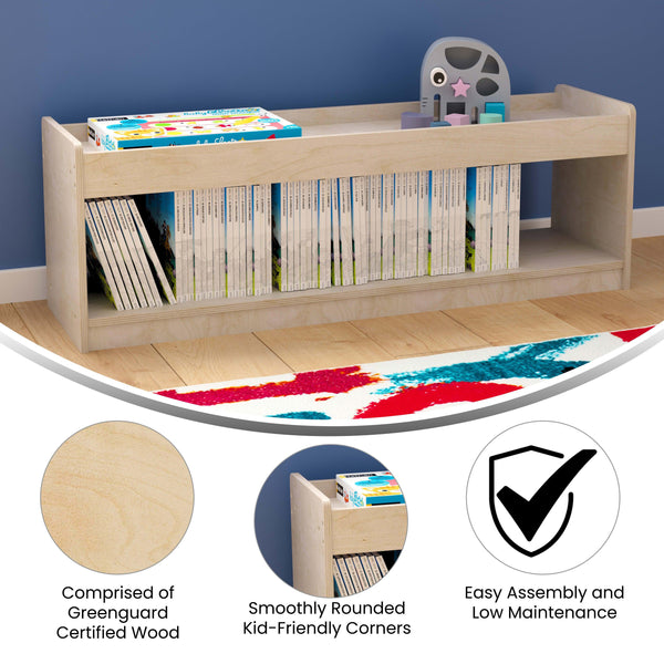 Commercial Grade Natural Finish Wooden Classroom 2 Tier Display Shelf Unit