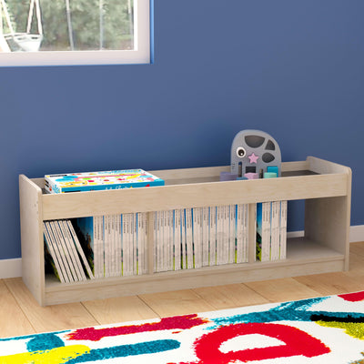 Bright Beginnings Commercial Grade Modular Wooden Classroom 2 Sided, 3 Section, Open Storage Unit with Mirrored Top and Raised Upper Edges - View 2