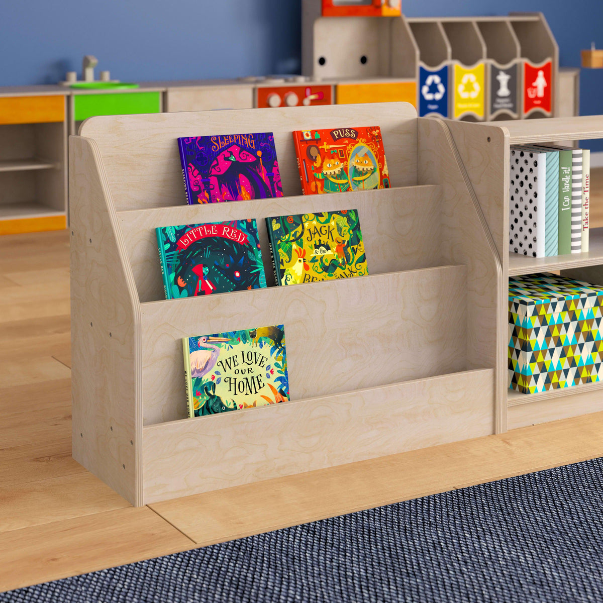 Commercial Grade Natural Wooden 3 Tier Classroom Bookstand Display Shelf