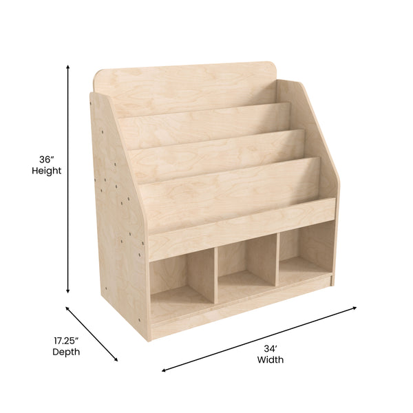 Commercial Grade Natural Wooden 4 Tier Classroom Bookstand Display Shelf