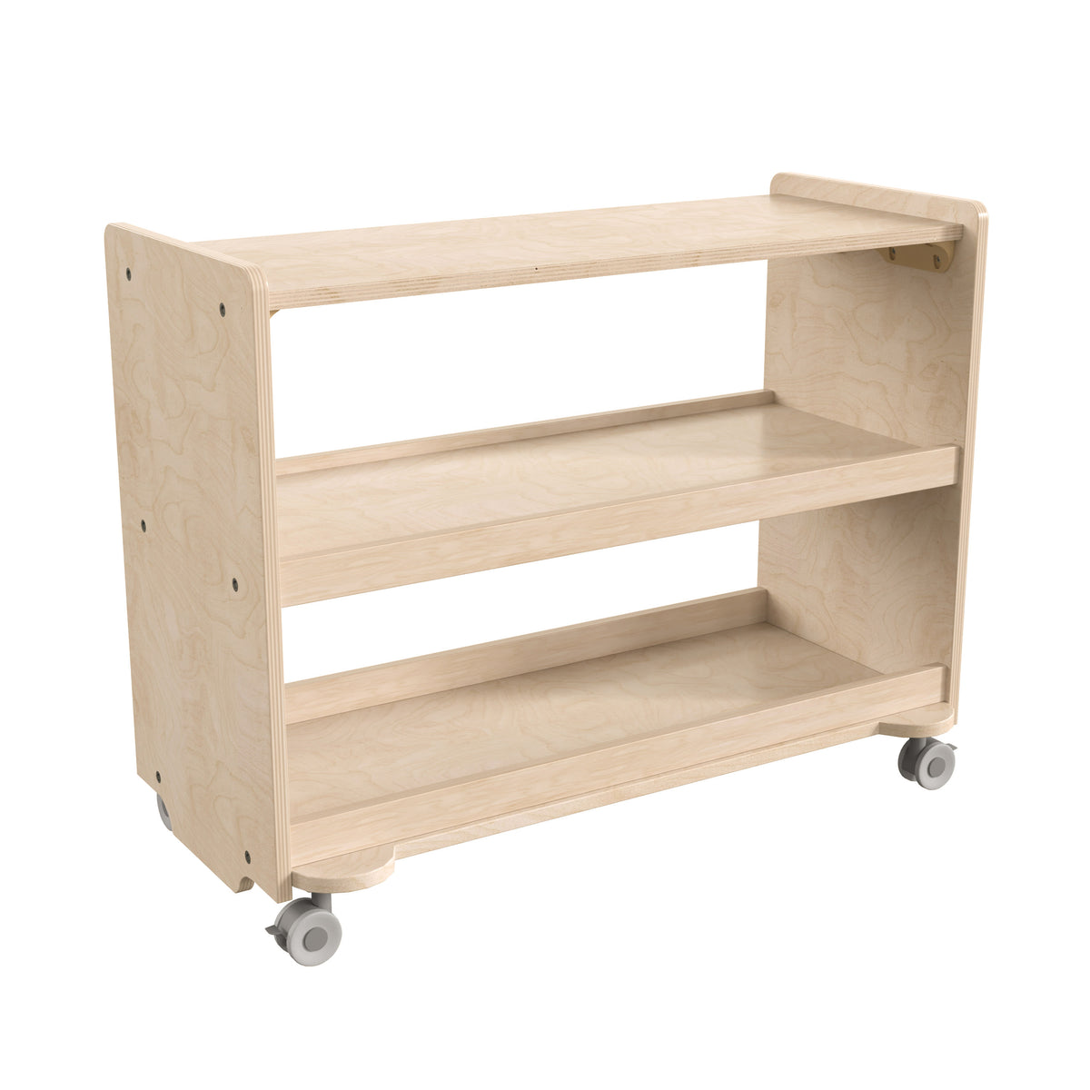Commercial Grade Natural Finish Wooden Classroom 3 Shelf Mobile Storage Cart