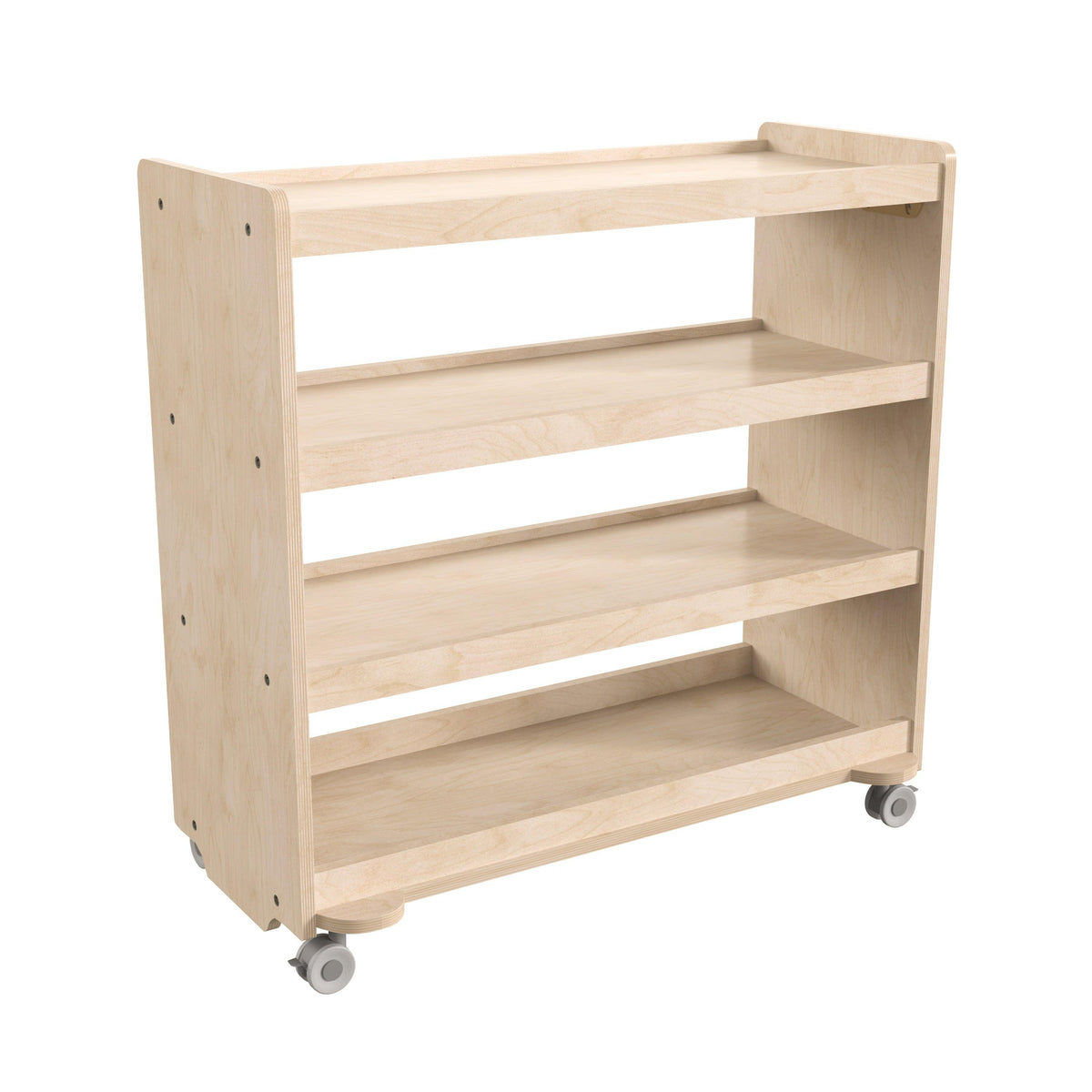 Commercial Grade Natural Finish Wooden Classroom 4 Shelf Mobile Storage Cart