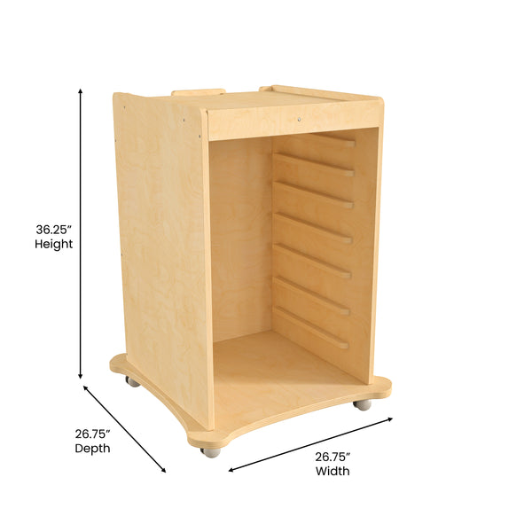 Commercial Grade Natural Finish Wooden STEAM Wall Board Mobile Storage Cart