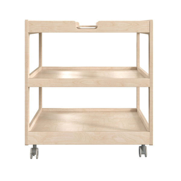 Commercial Grade Natural Wooden 3 Shelf Square Classroom Mobile Storage Cart