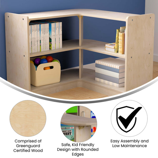 Commercial Grade Natural Finish Wooden Classroom 2 Tier Corner Storage Unit