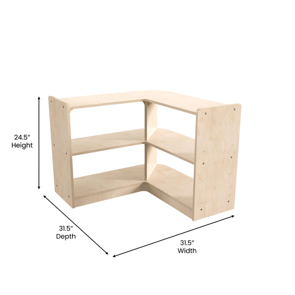 Commercial Grade Natural Finish Wooden Classroom 2 Tier Corner Storage Unit