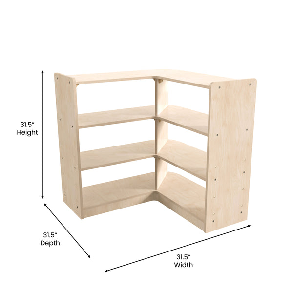 Commercial Grade Natural Finish Wooden Classroom 3 Tier Corner Storage Unit