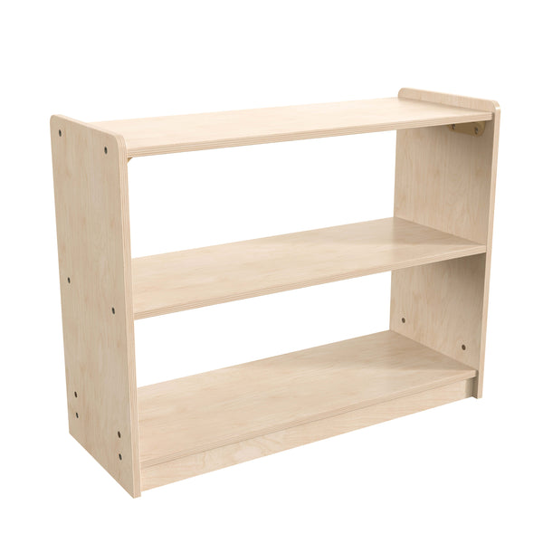 Commercial Grade Natural Finish Wooden Classroom 2 Shelf Storage Unit, Kid Safe