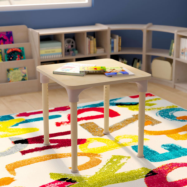 Commercial Grade Adjustable Height Square Wooden Classroom Table - Beech